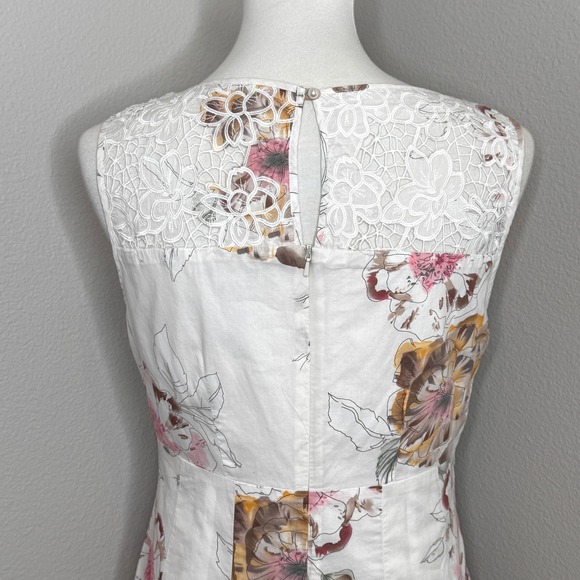 TWO STAR DOG TSD Fit & Flare Midi Dress‎ SM Cotton & Lace Neutral Floral Cottage - Picture 6 of 10